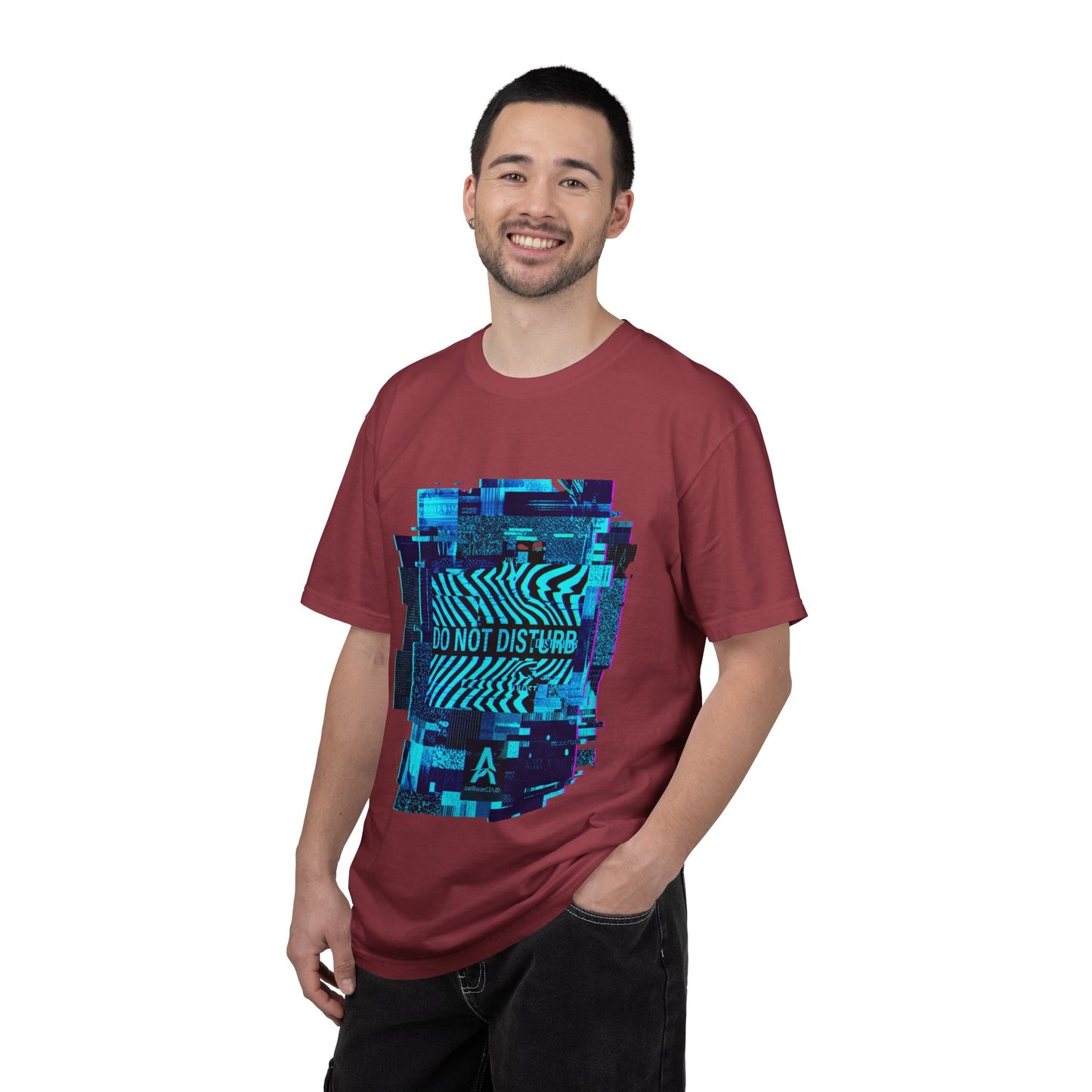 AWKWARD. Garment-Dyed Tee — Minimal Front, Neon Glitch Back