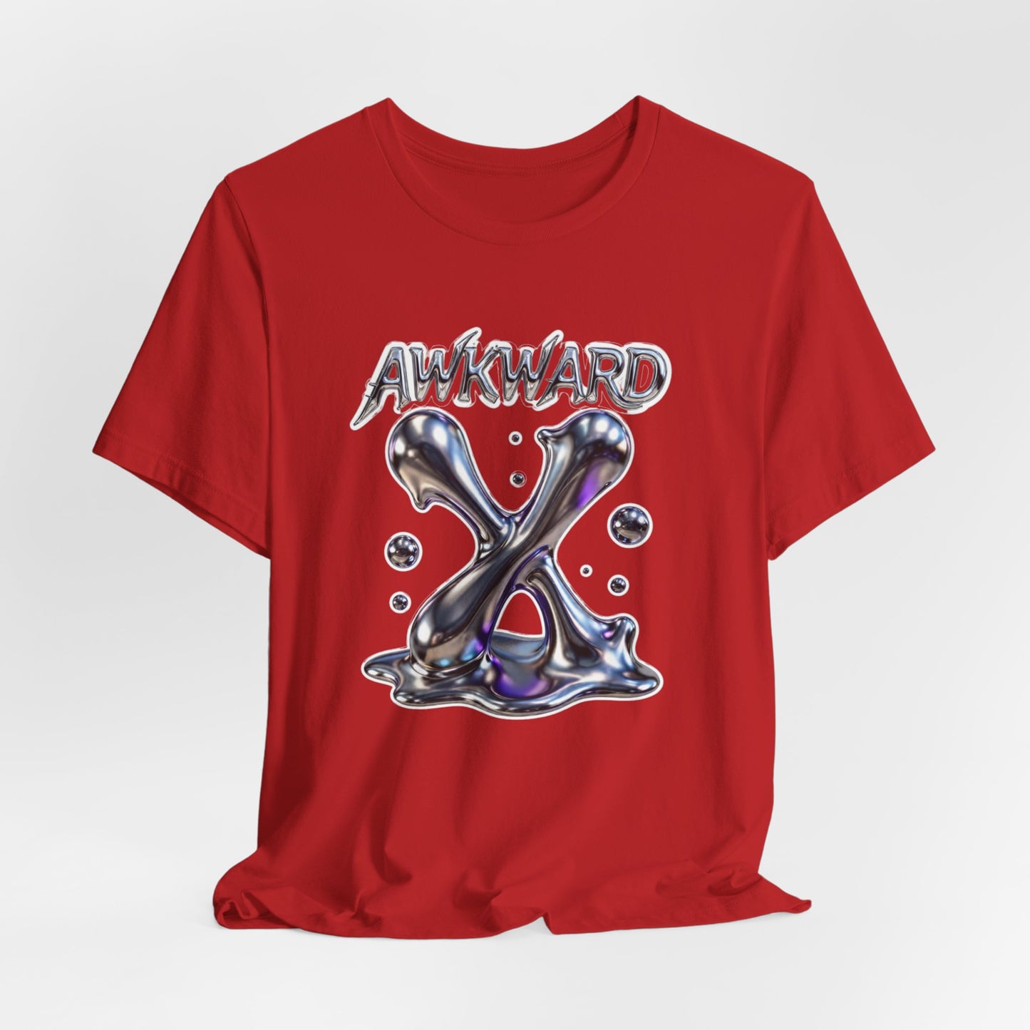 Awkward Club Tee — Heather Aqua Y2K 3D Chrome ‘AWKWARD’ Streetwear