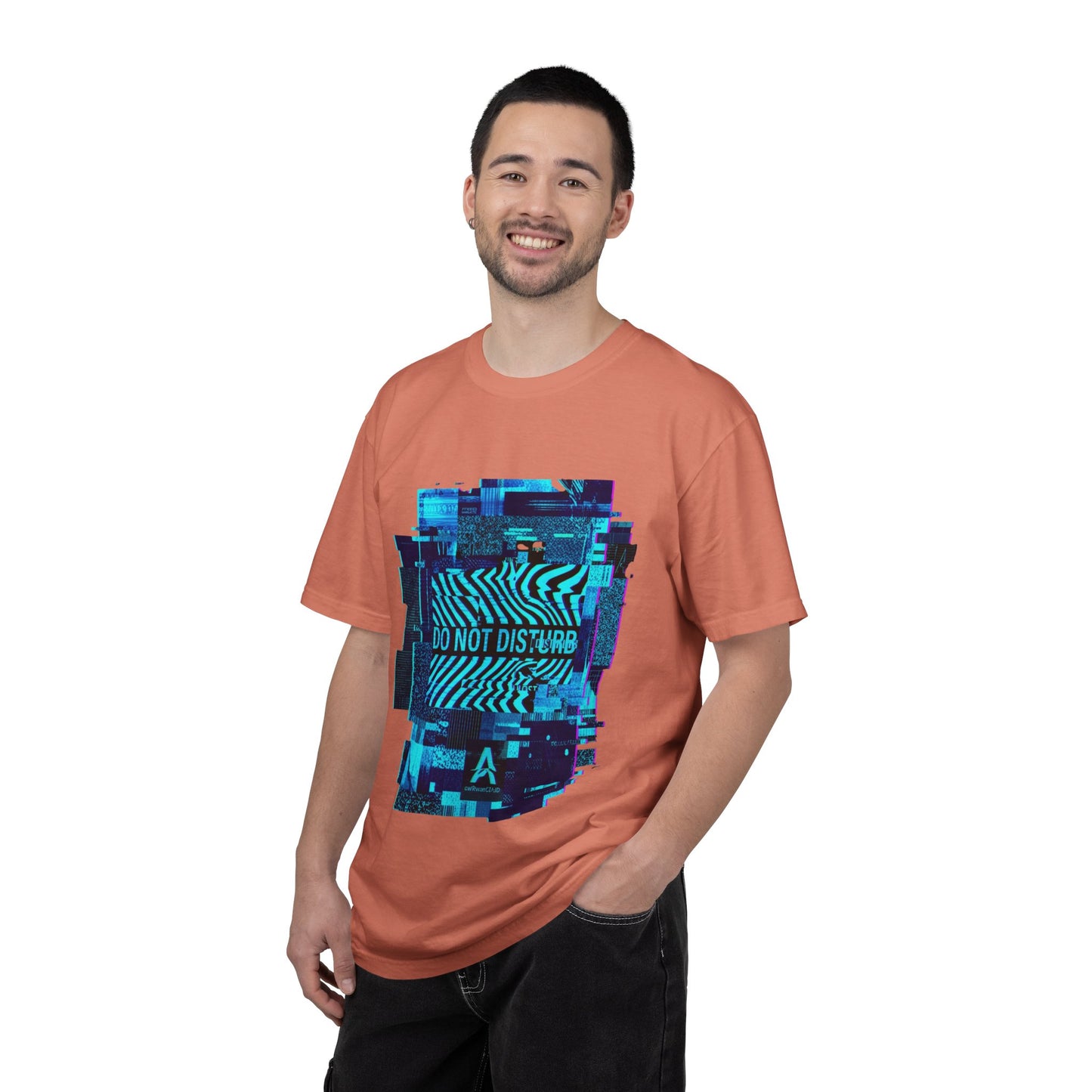 AWKWARD. Garment-Dyed Tee — Minimal Front, Neon Glitch Back