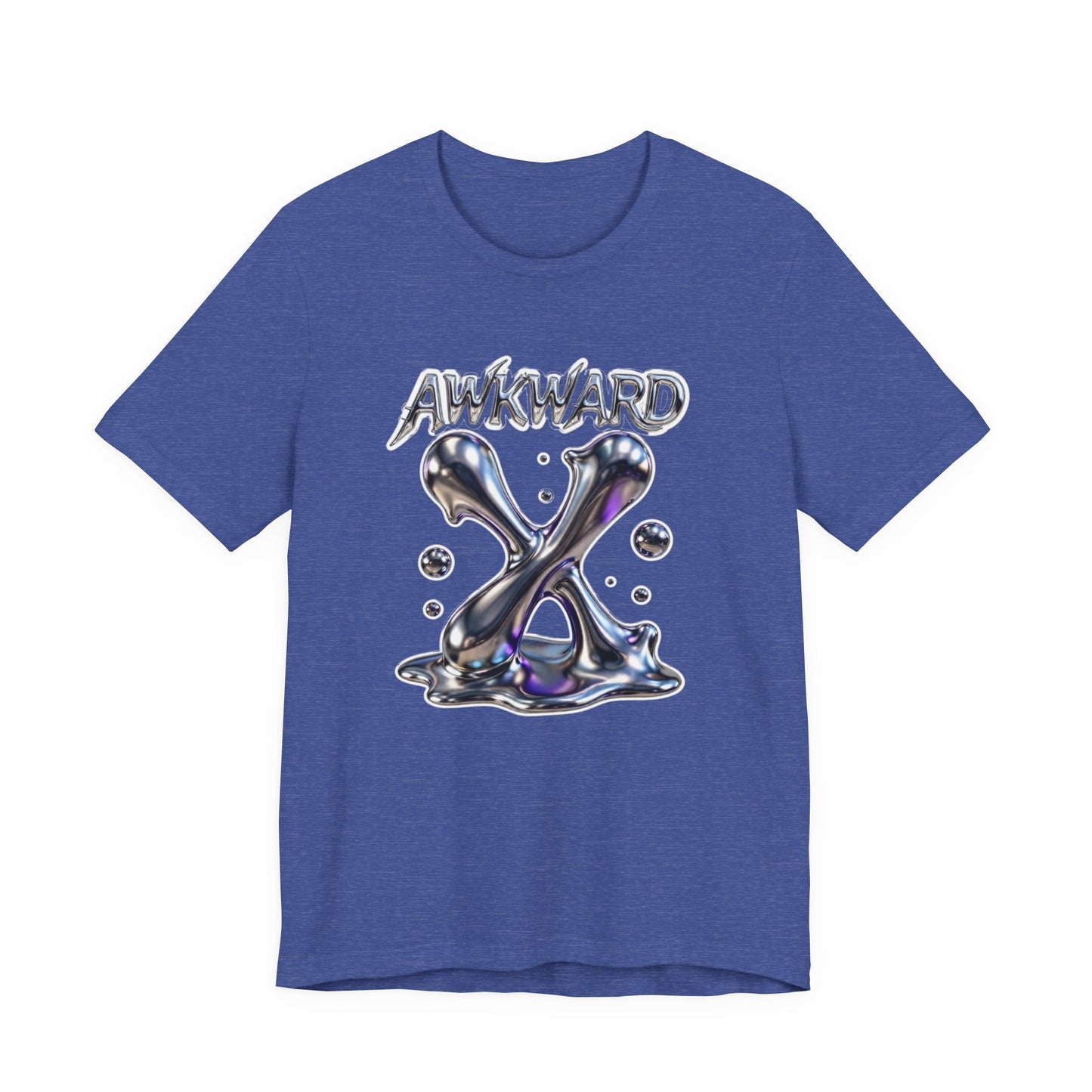 Awkward Club Tee — Heather Aqua Y2K 3D Chrome ‘AWKWARD’ Streetwear