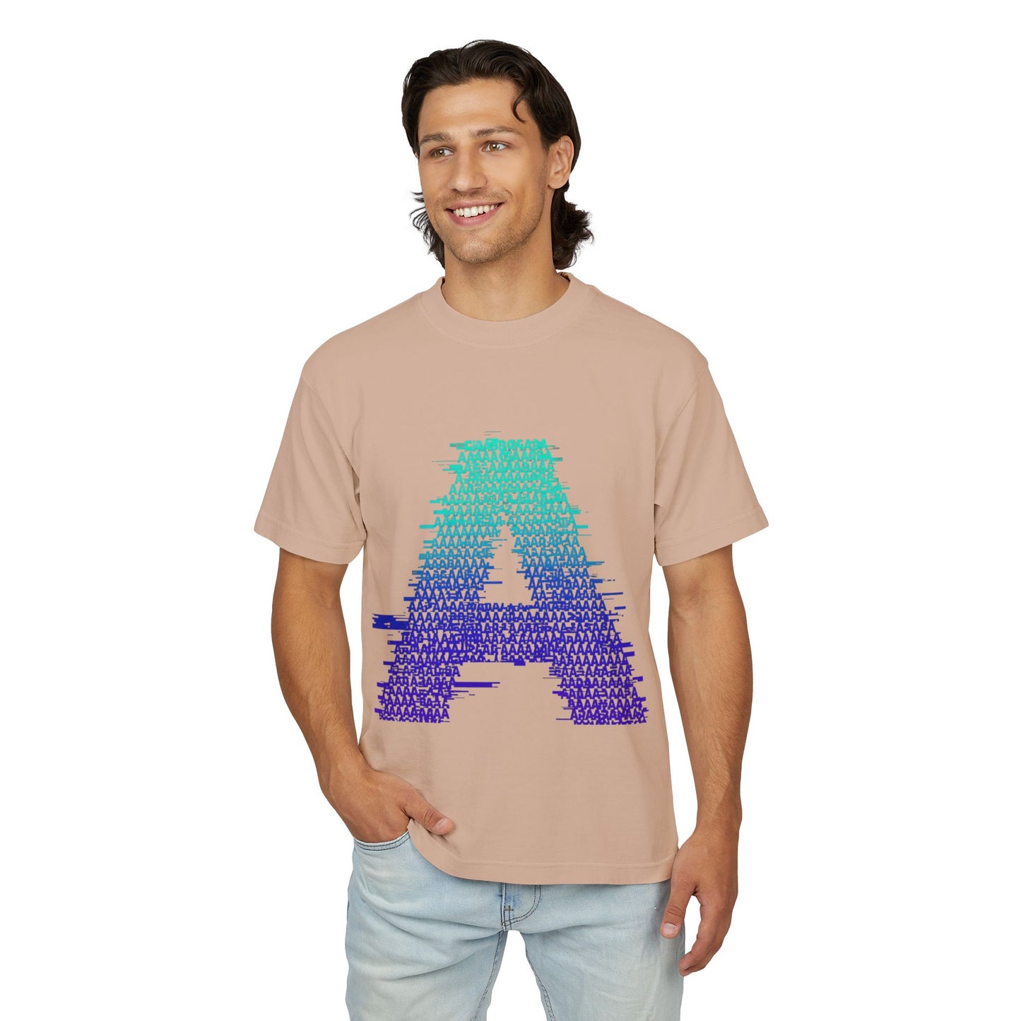 Awkward 'A' Glitch Tee — Teal-to-Purple Streetwear for Introverts