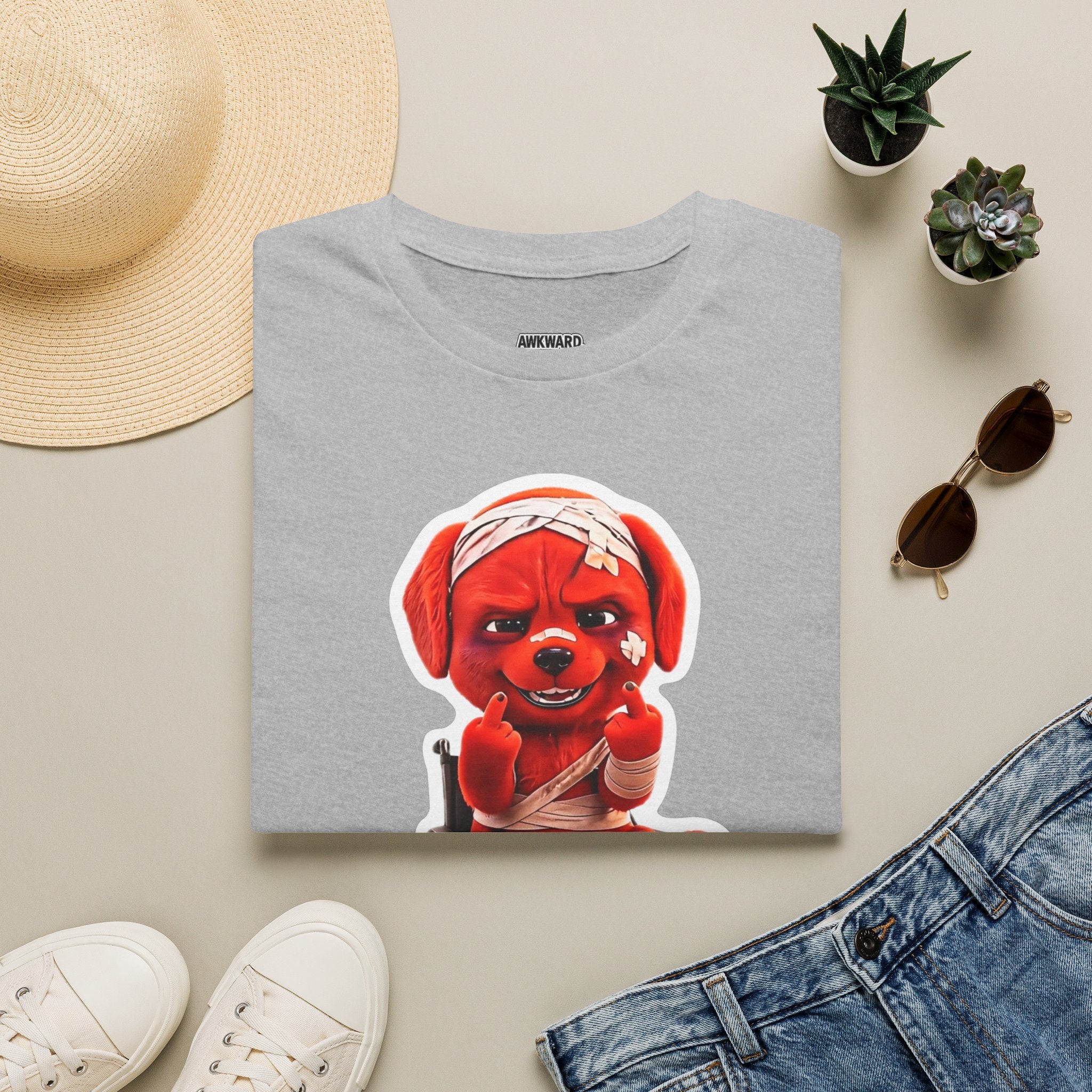 3D Injured Red Dog T-Shirt — 'Damaged But Surviving' Edgy Streetwear