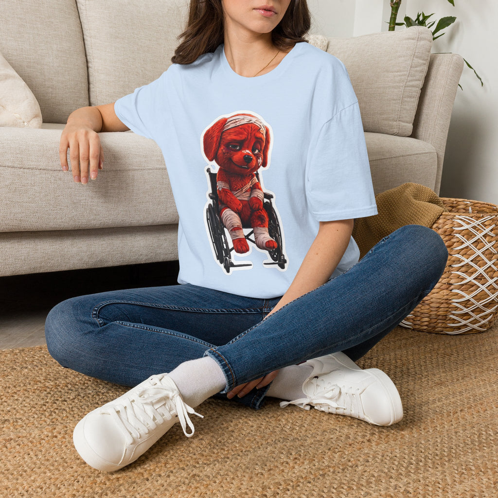 AWKWARD. Bandaged Red Dog T-Shirt — Dark Humor Grunge Y2K Streetwear