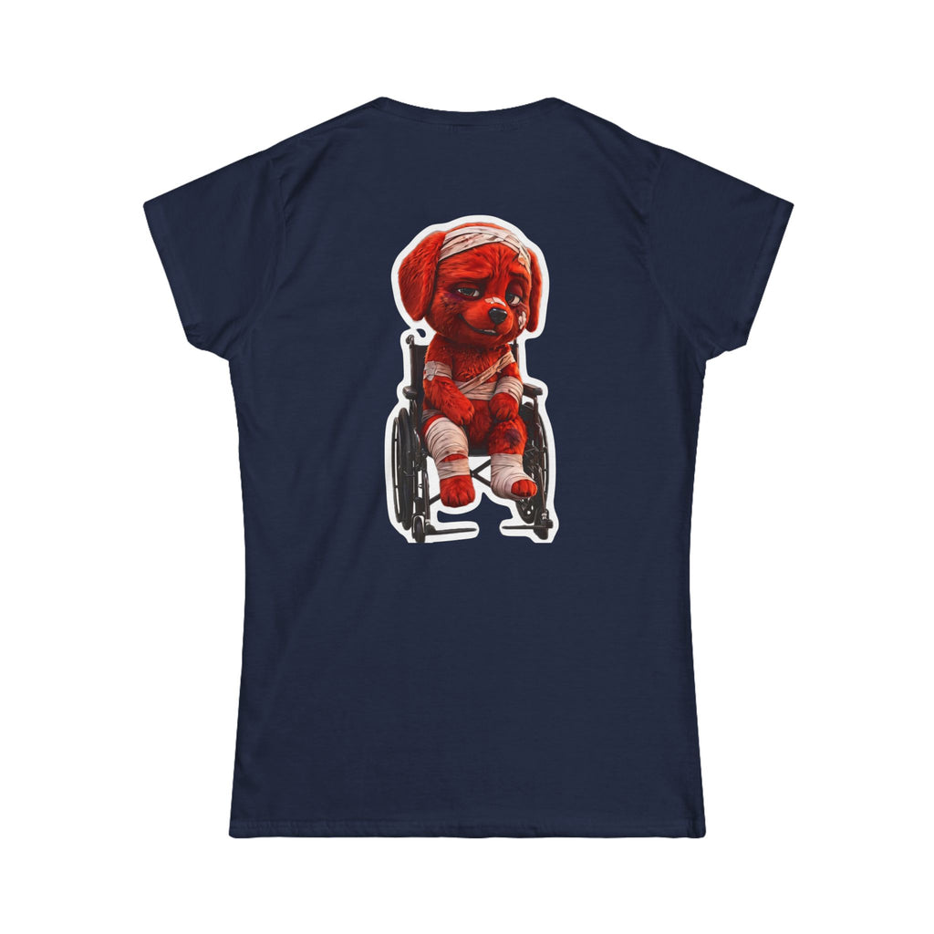 AWKWARD. Women's Softstyle Tee — Soft Feminine Fit with Dark-Humor Bandaged Dog Graphic