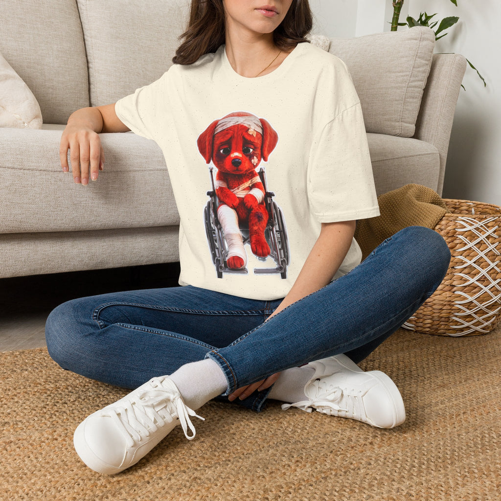 Sad Bandaged Dog Wheelchair T-Shirt — "AWKWARD." Grunge Anti‑Social Tee