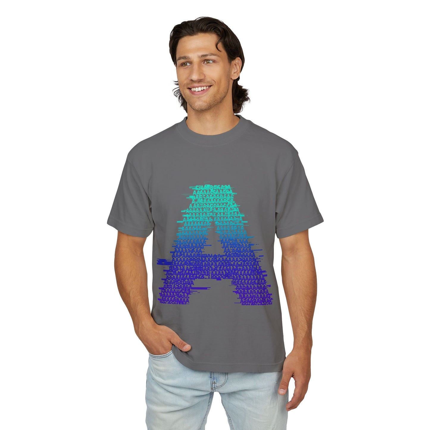 Awkward 'A' Glitch Tee — Teal-to-Purple Streetwear for Introverts