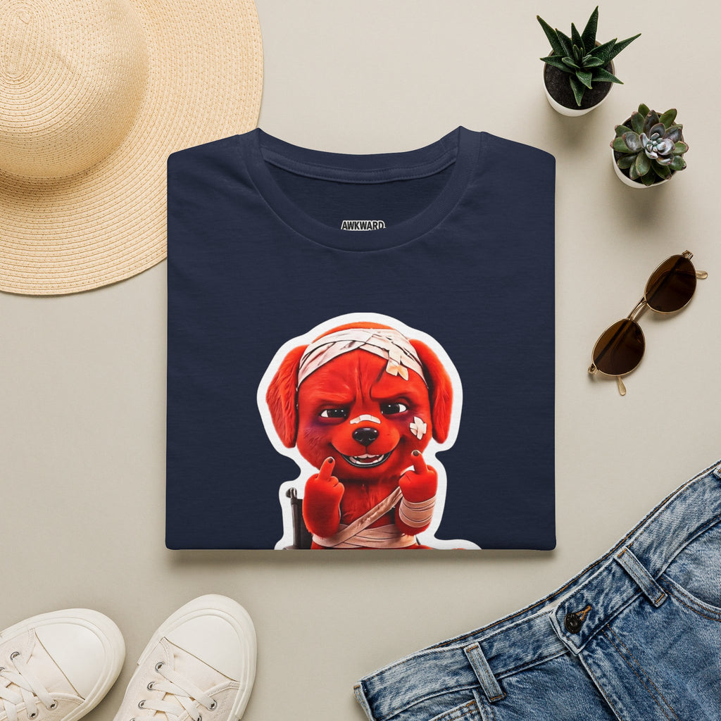 3D Injured Red Dog T-Shirt — 'Damaged But Surviving' Edgy Streetwear