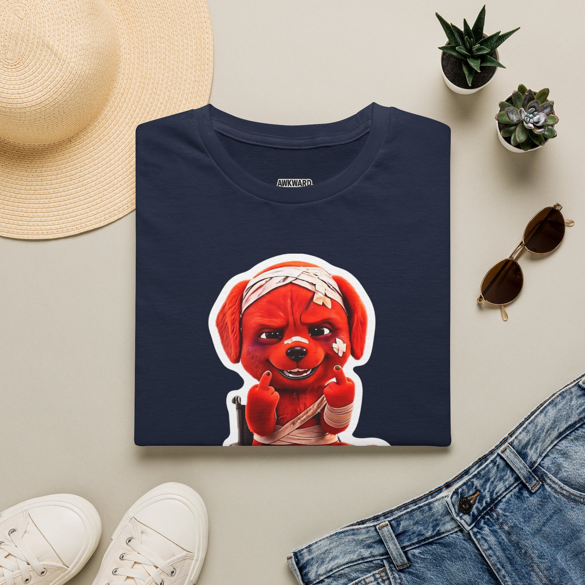 3D Injured Red Dog T-Shirt — 'Damaged But Surviving' Edgy Streetwear