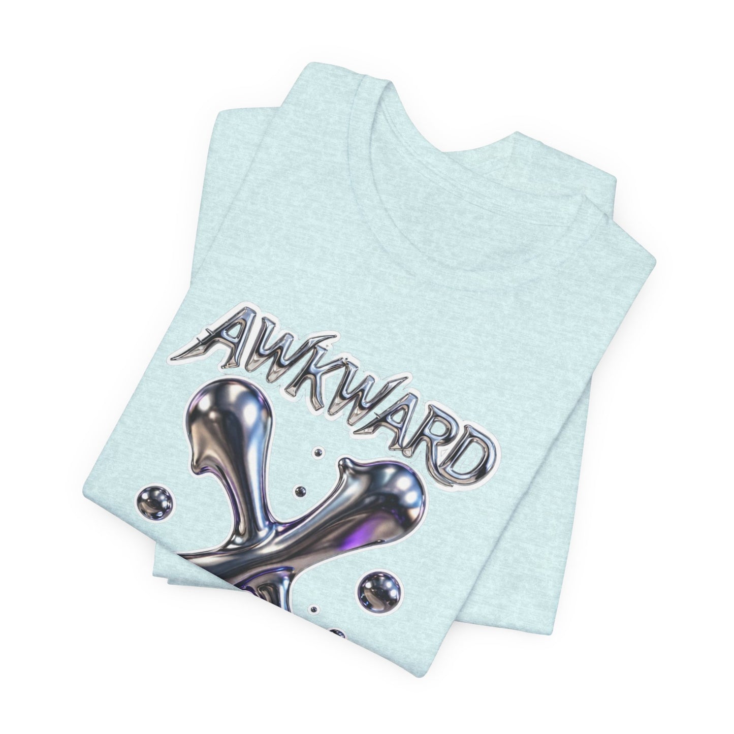 Awkward Club Tee — Heather Aqua Y2K 3D Chrome ‘AWKWARD’ Streetwear
