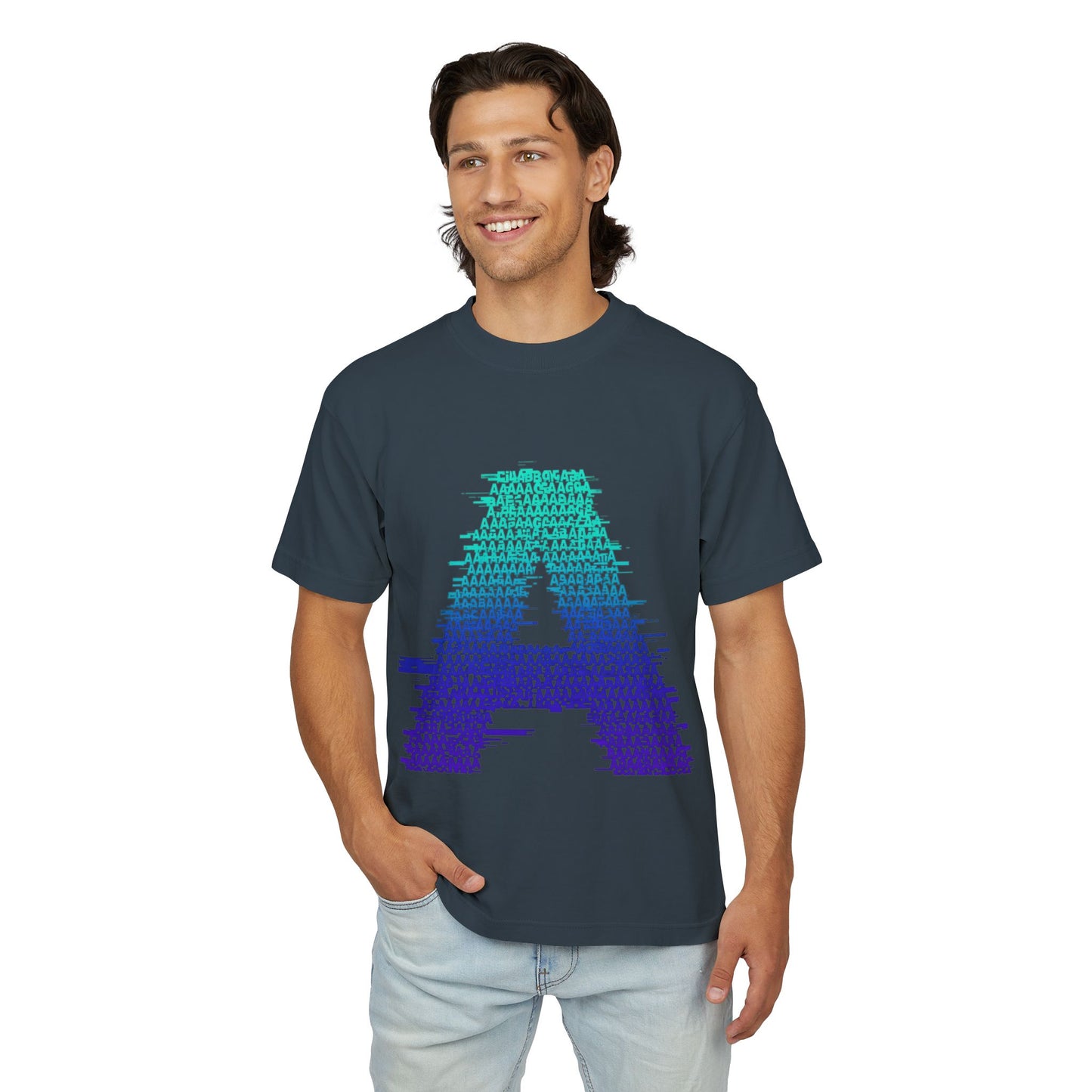 Awkward 'A' Glitch Tee — Teal-to-Purple Streetwear for Introverts