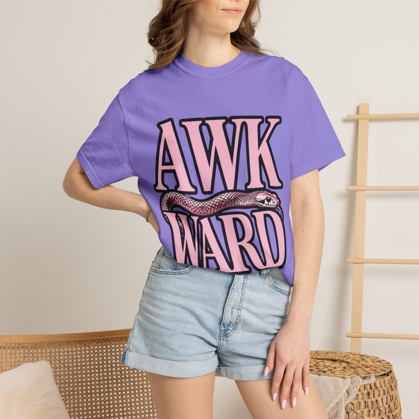AWKWARD Snake Tee — Retro Pink Graphic T-Shirt for Her