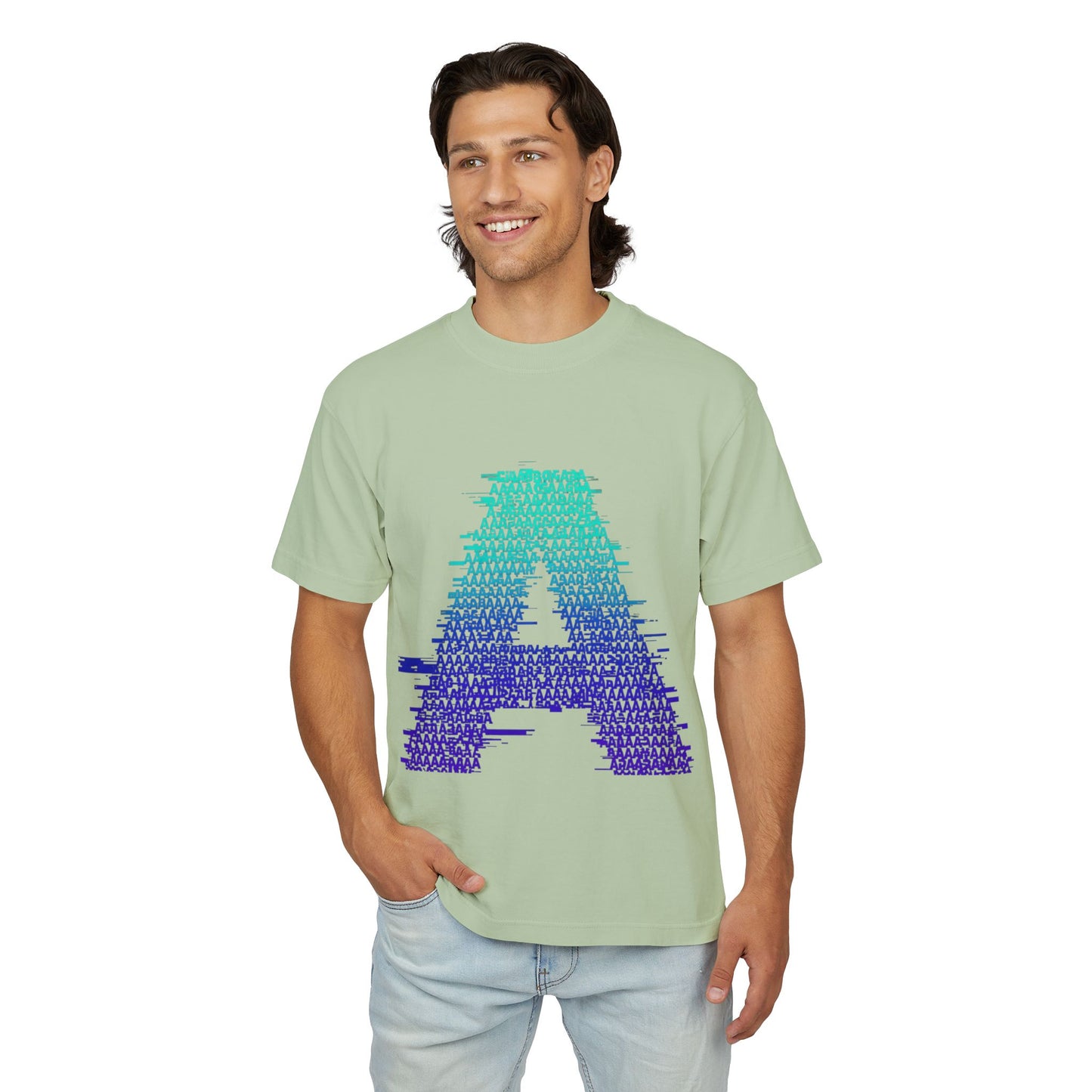 Awkward 'A' Glitch Tee — Teal-to-Purple Streetwear for Introverts