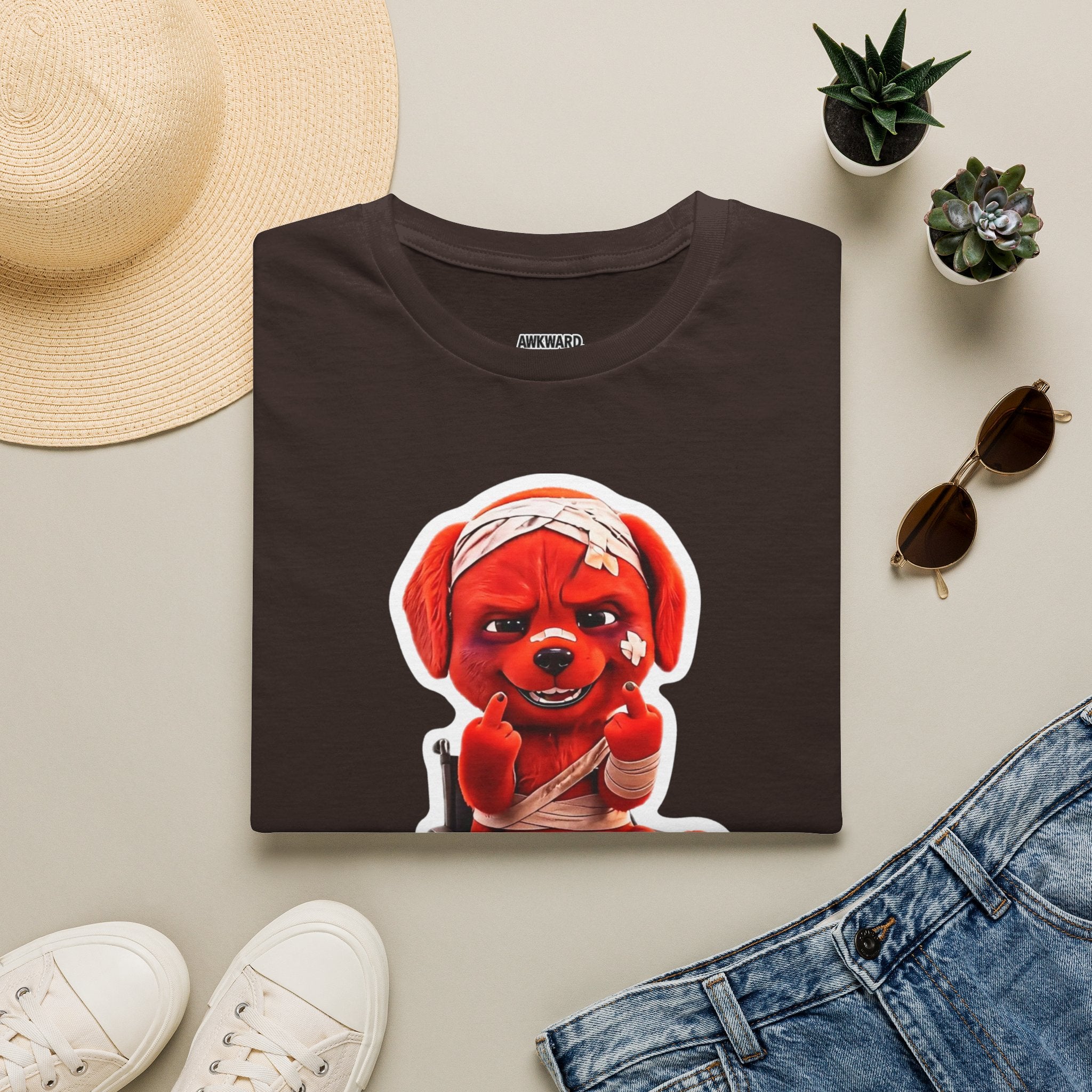 3D Injured Red Dog T-Shirt — 'Damaged But Surviving' Edgy Streetwear