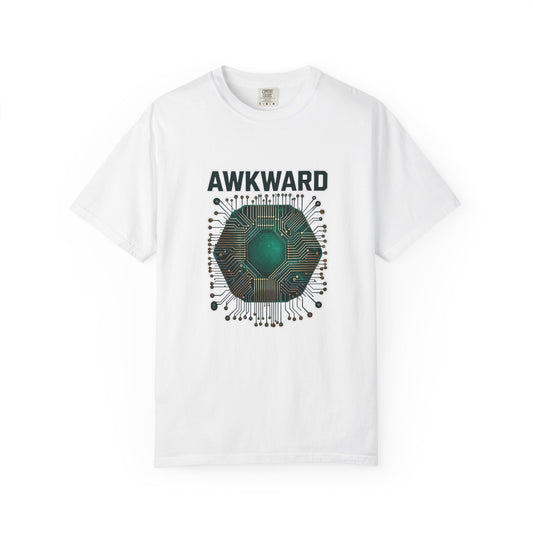 Awkward Club T-Shirt — 3D Green Microchip Graphic, Vintage Wash