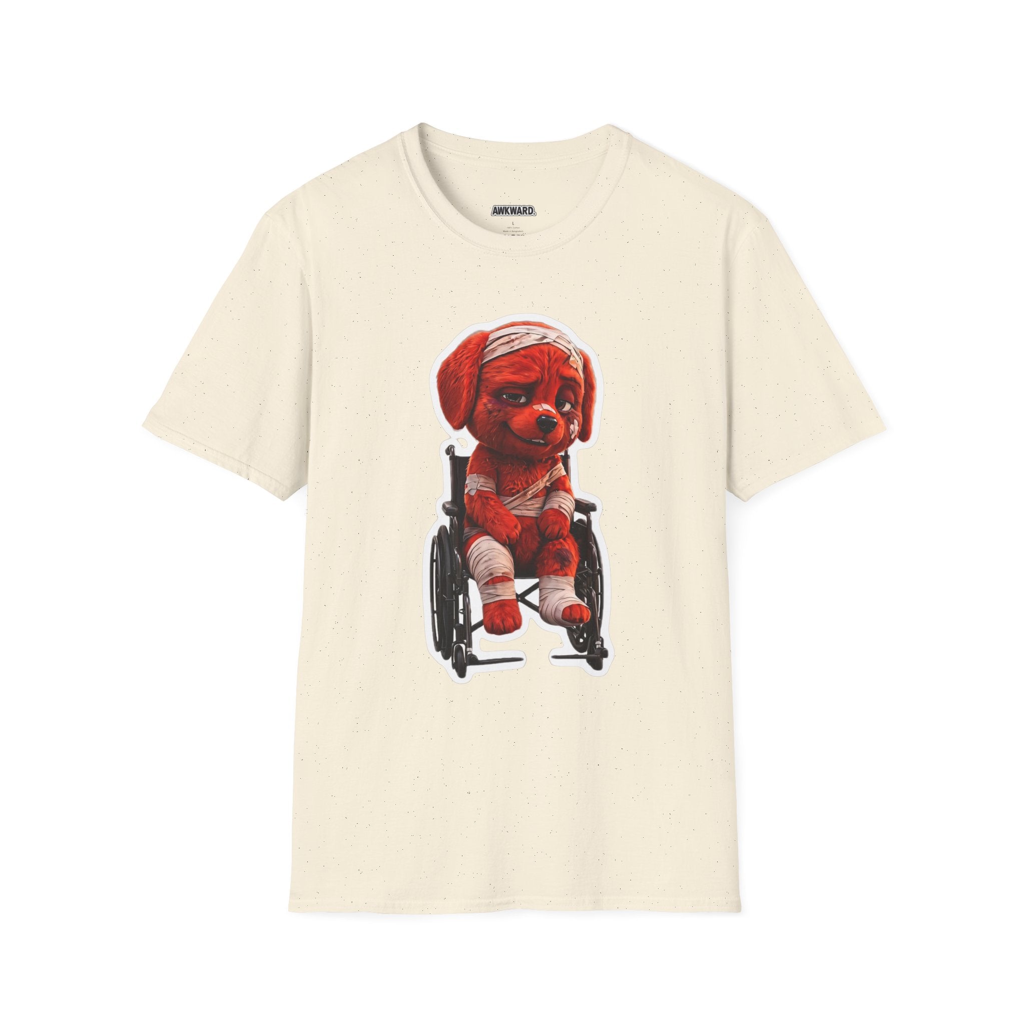 AWKWARD. Bandaged Red Dog T-Shirt — Dark Humor Grunge Y2K Streetwear