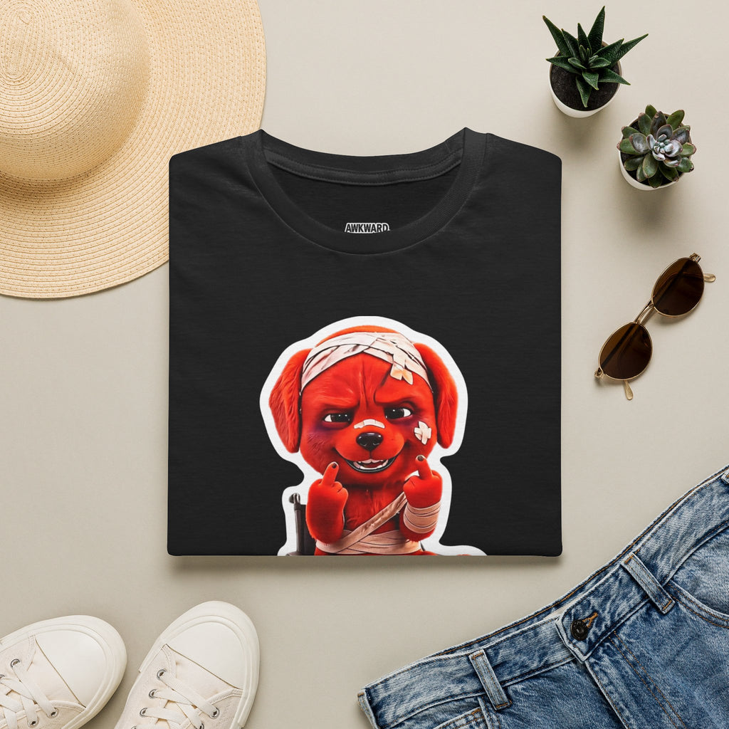 3D Injured Red Dog T-Shirt — 'Damaged But Surviving' Edgy Streetwear