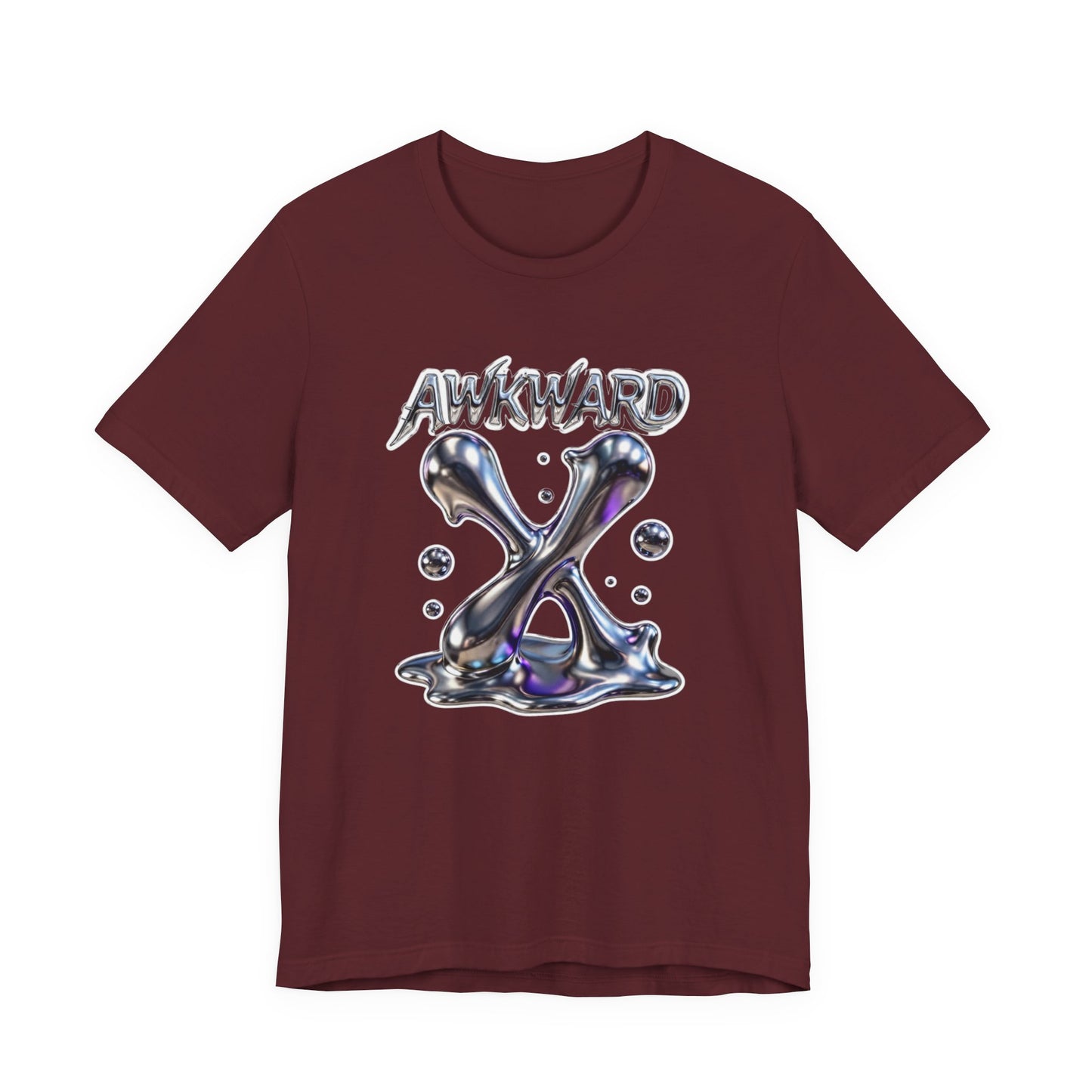 Awkward Club Tee — Heather Aqua Y2K 3D Chrome ‘AWKWARD’ Streetwear