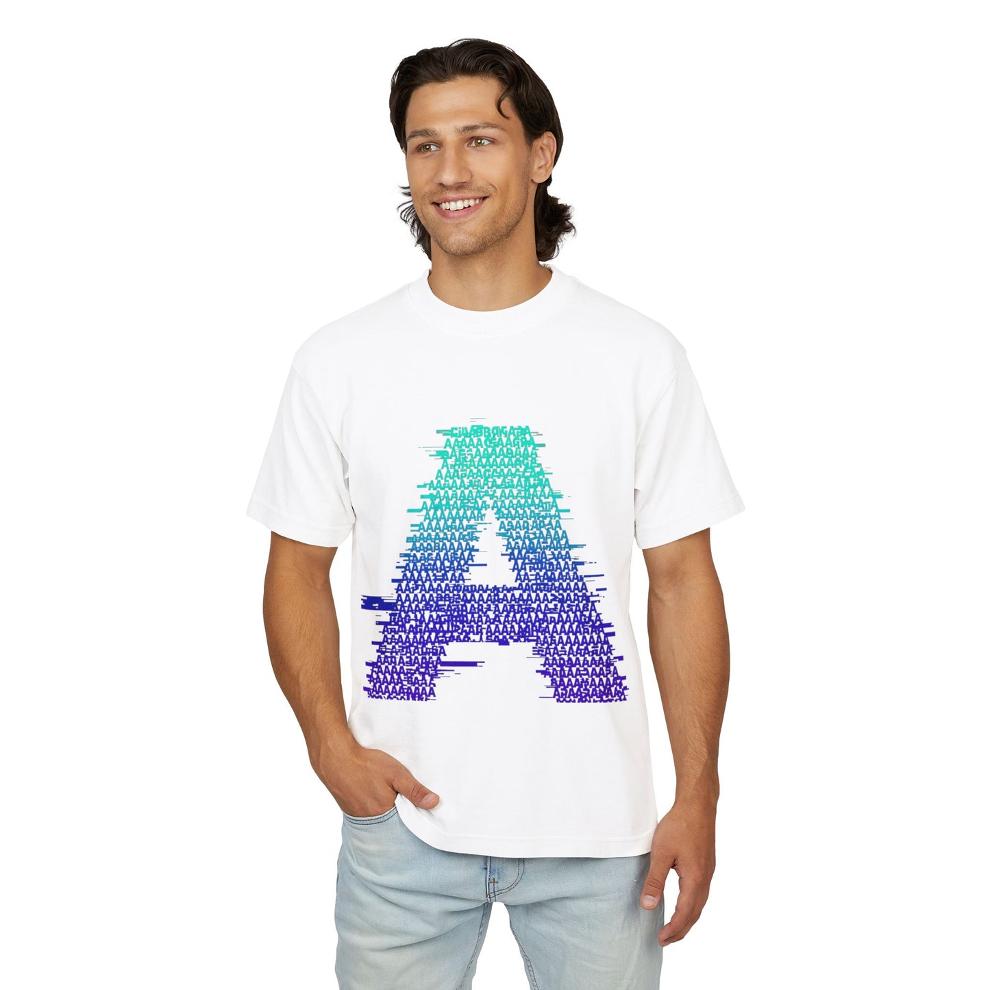 Awkward 'A' Glitch Tee — Teal-to-Purple Streetwear for Introverts