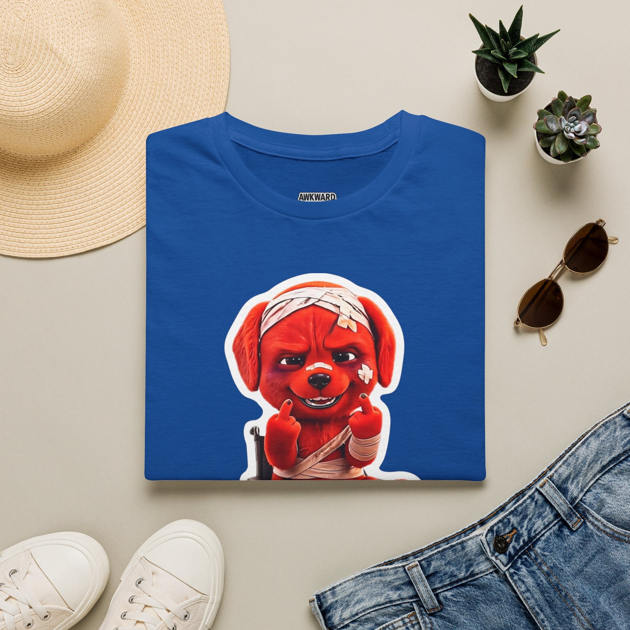 3D Injured Red Dog T-Shirt — 'Damaged But Surviving' Edgy Streetwear