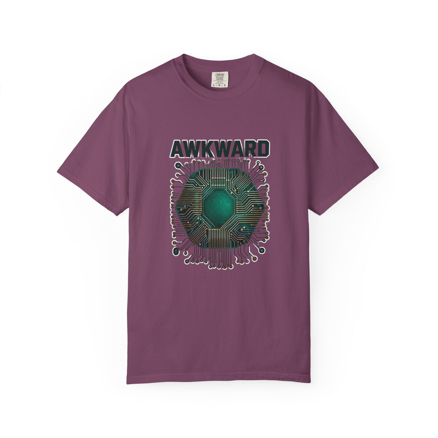 Awkward Club T-Shirt — 3D Green Microchip Graphic, Vintage Wash