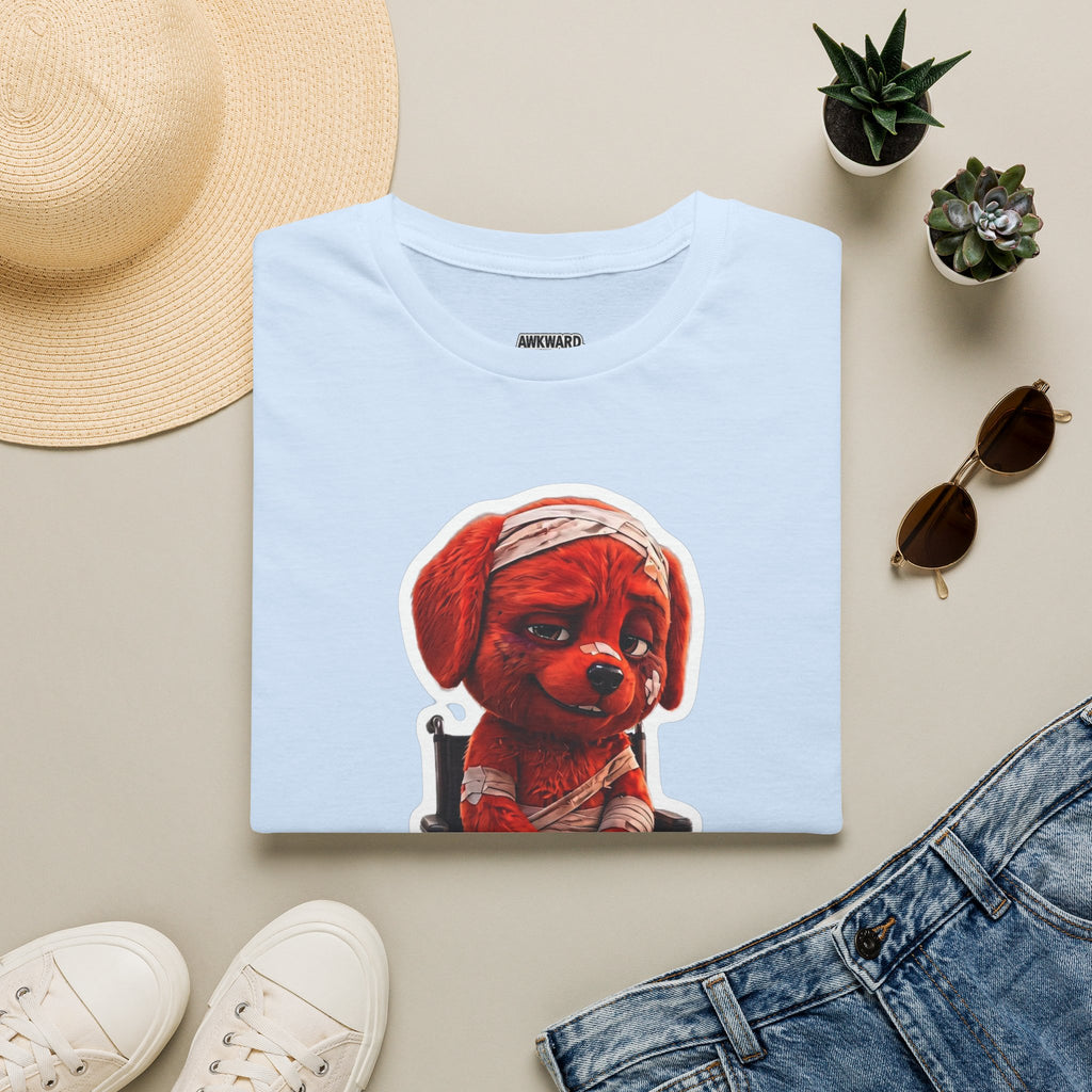 AWKWARD. Bandaged Red Dog T-Shirt — Dark Humor Grunge Y2K Streetwear
