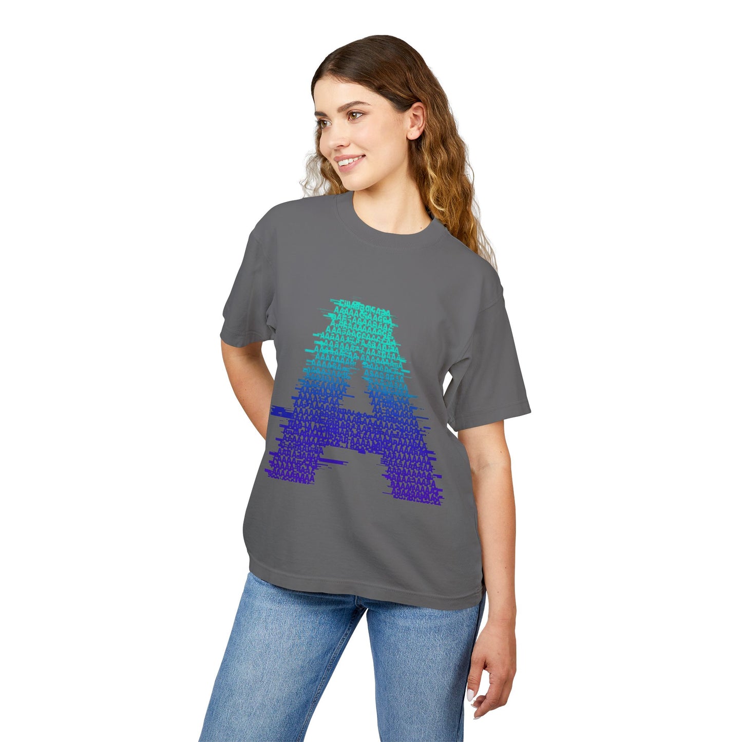 Awkward 'A' Glitch Tee — Teal-to-Purple Streetwear for Introverts