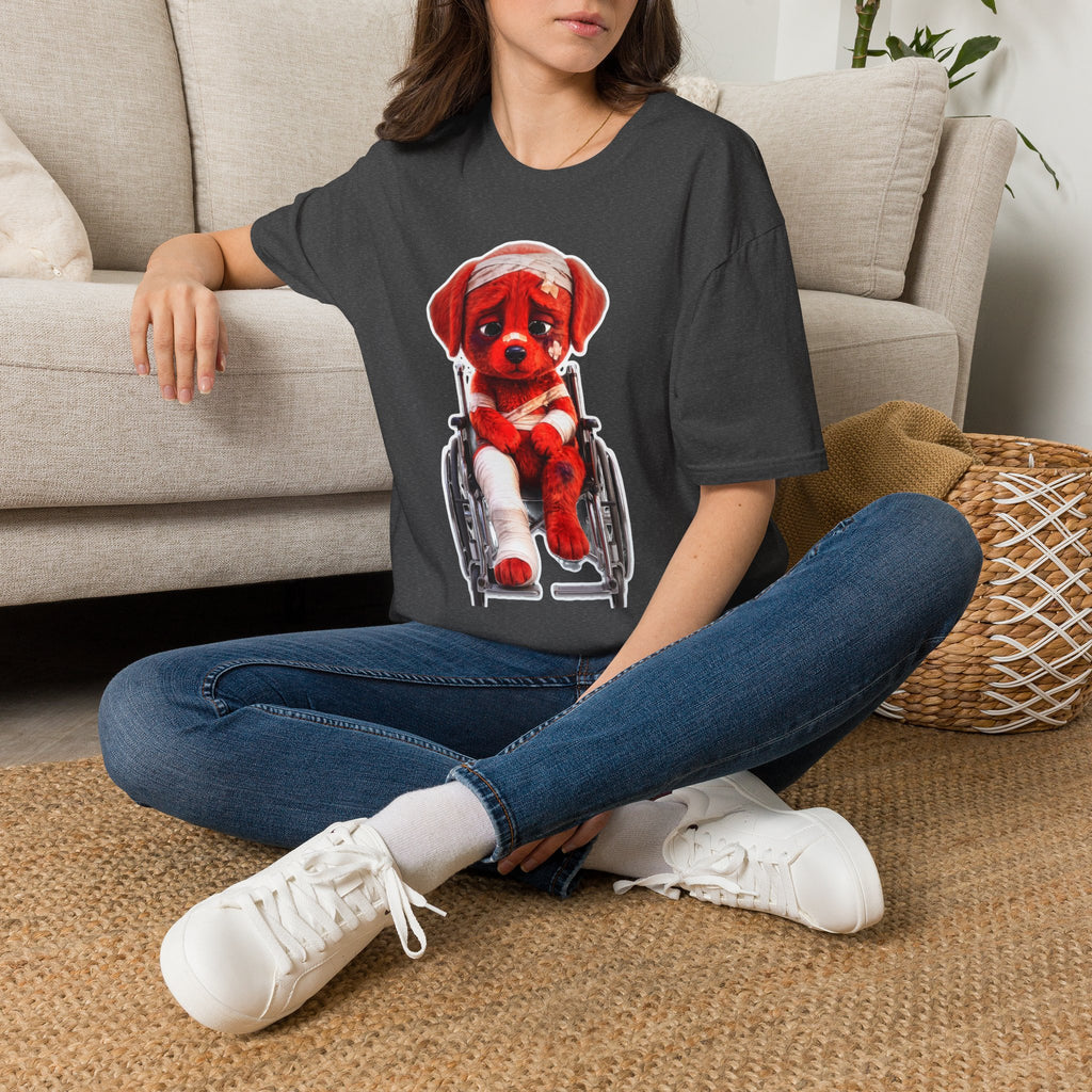 Sad Bandaged Dog Wheelchair T-Shirt — "AWKWARD." Grunge Anti‑Social Tee