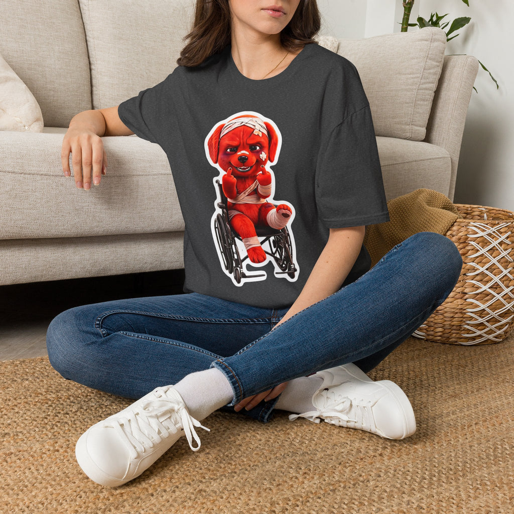 3D Injured Red Dog T-Shirt — 'Damaged But Surviving' Edgy Streetwear