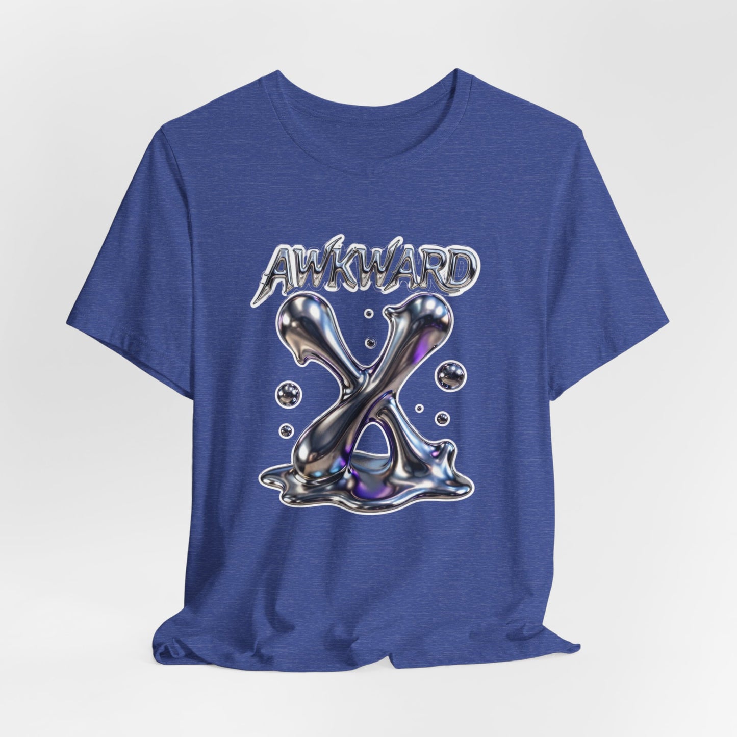Awkward Club Tee — Heather Aqua Y2K 3D Chrome ‘AWKWARD’ Streetwear