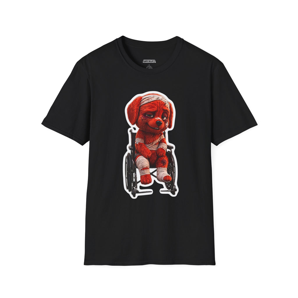 AWKWARD. Bandaged Red Dog T-Shirt — Dark Humor Grunge Y2K Streetwear