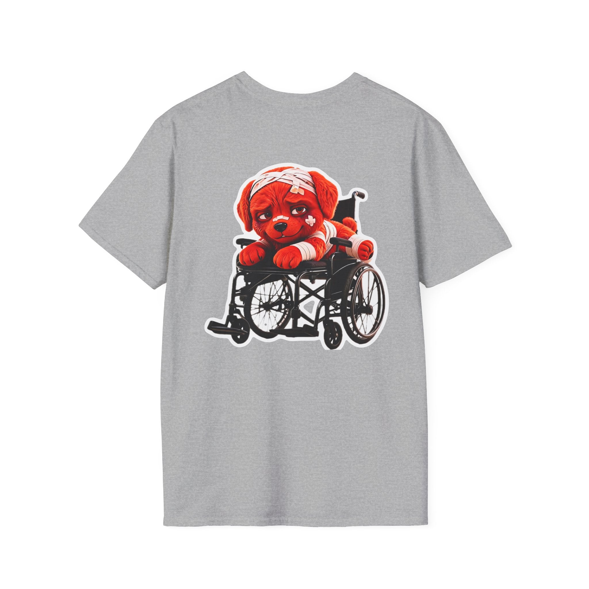 AWKWARD Tee — 3D Injured Red Dog in Wheelchair, Dark Humor Streetwear