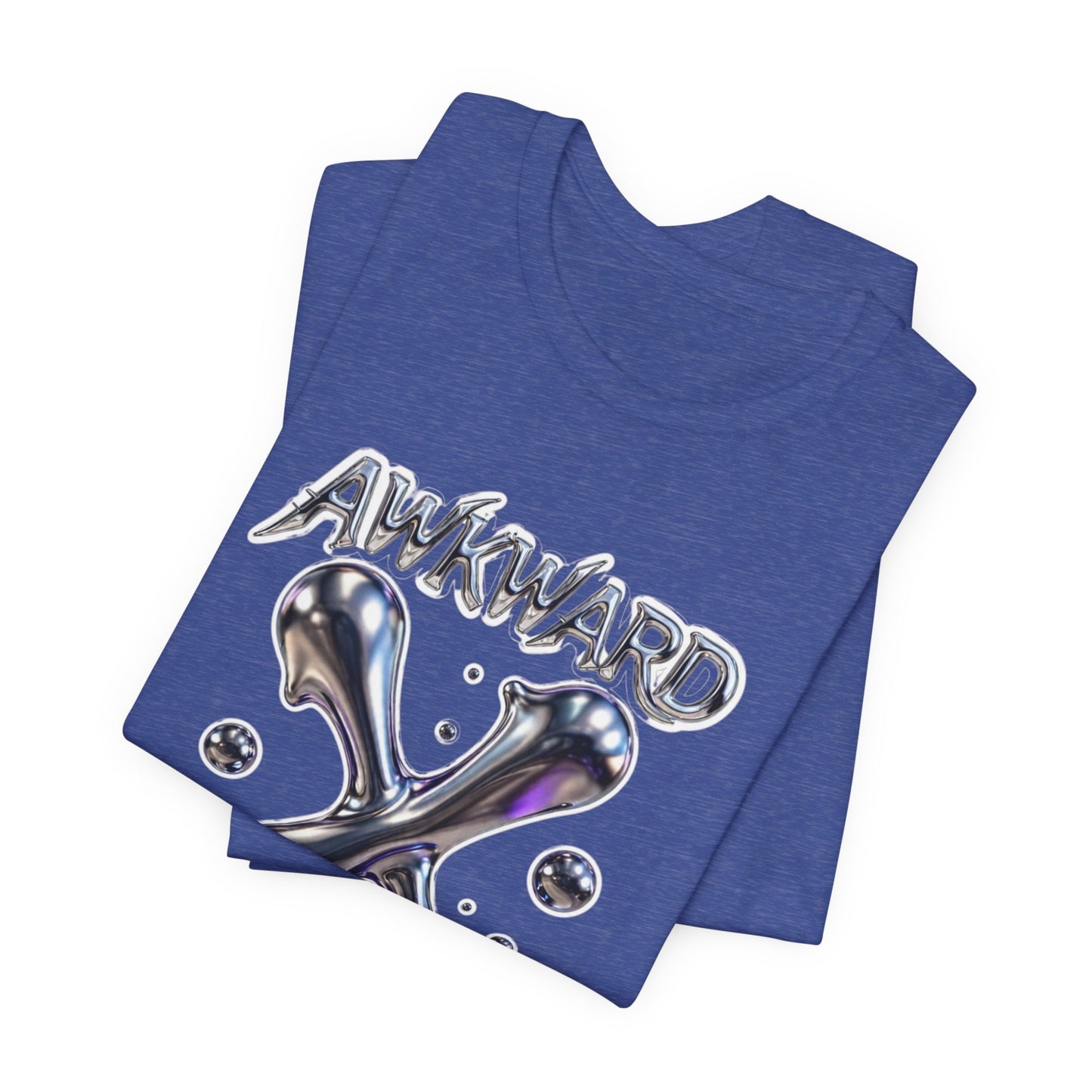 Awkward Club Tee — Heather Aqua Y2K 3D Chrome ‘AWKWARD’ Streetwear