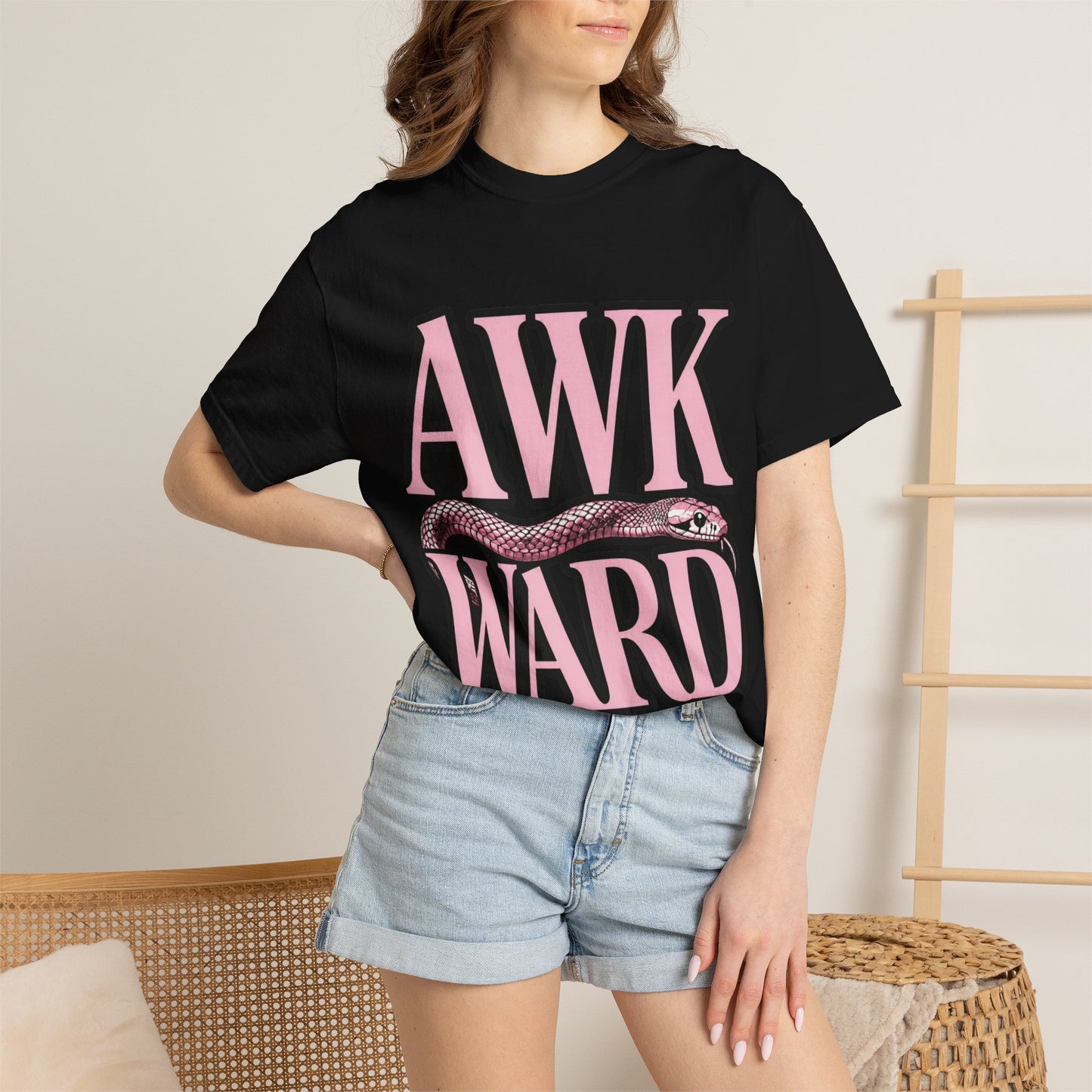 AWKWARD Snake Tee — Retro Pink Graphic T-Shirt for Her