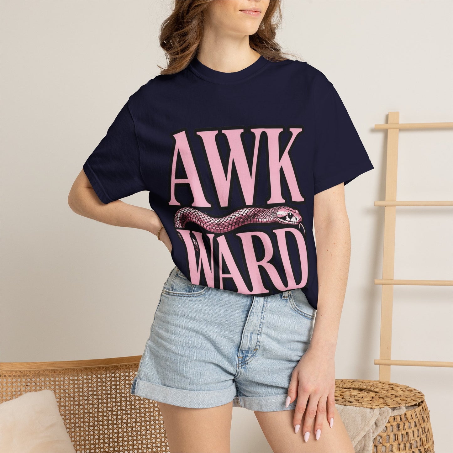 AWKWARD Snake Tee — Retro Pink Graphic T-Shirt for Her