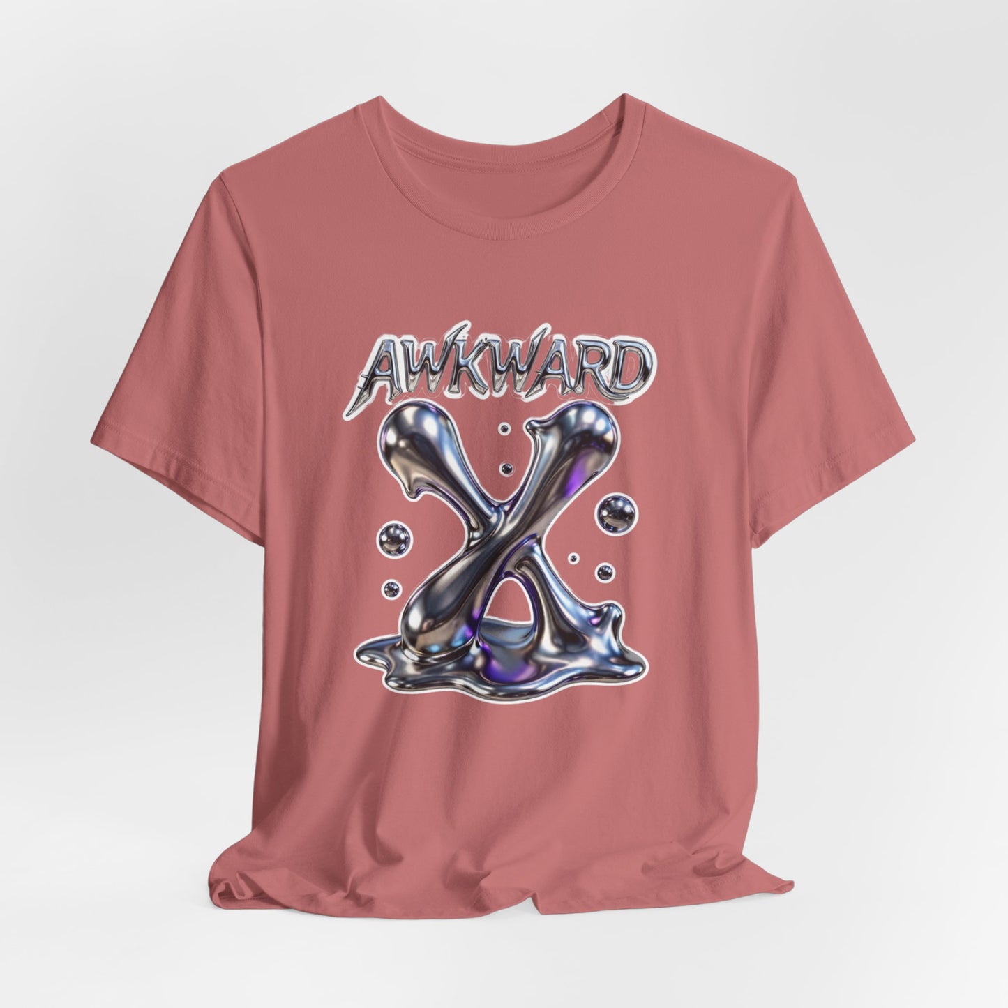 Awkward Club Tee — Heather Aqua Y2K 3D Chrome ‘AWKWARD’ Streetwear