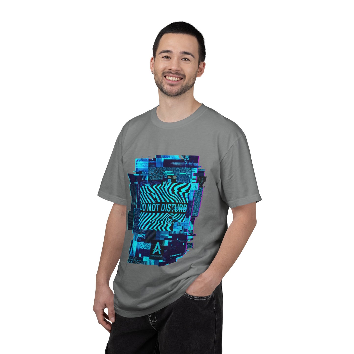AWKWARD. Garment-Dyed Tee — Minimal Front, Neon Glitch Back