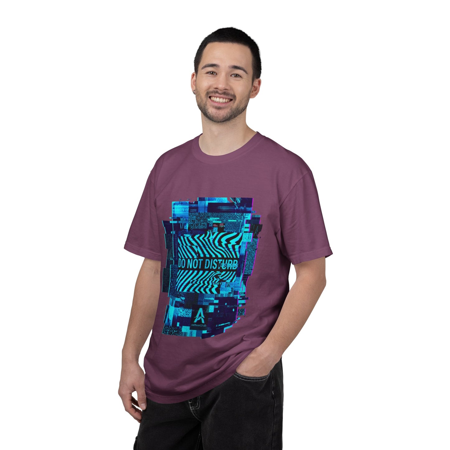 AWKWARD. Garment-Dyed Tee — Minimal Front, Neon Glitch Back