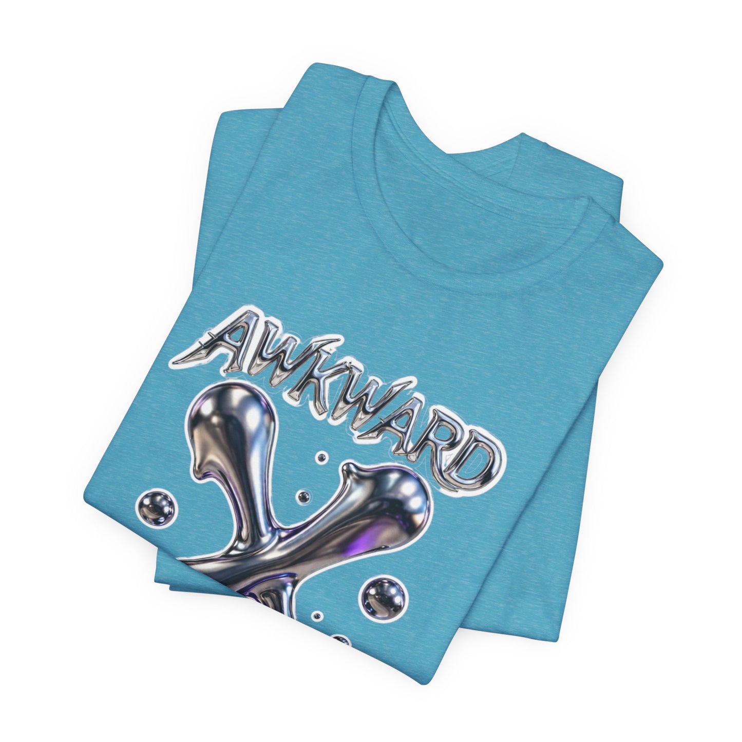 Awkward Club Tee — Heather Aqua Y2K 3D Chrome ‘AWKWARD’ Streetwear