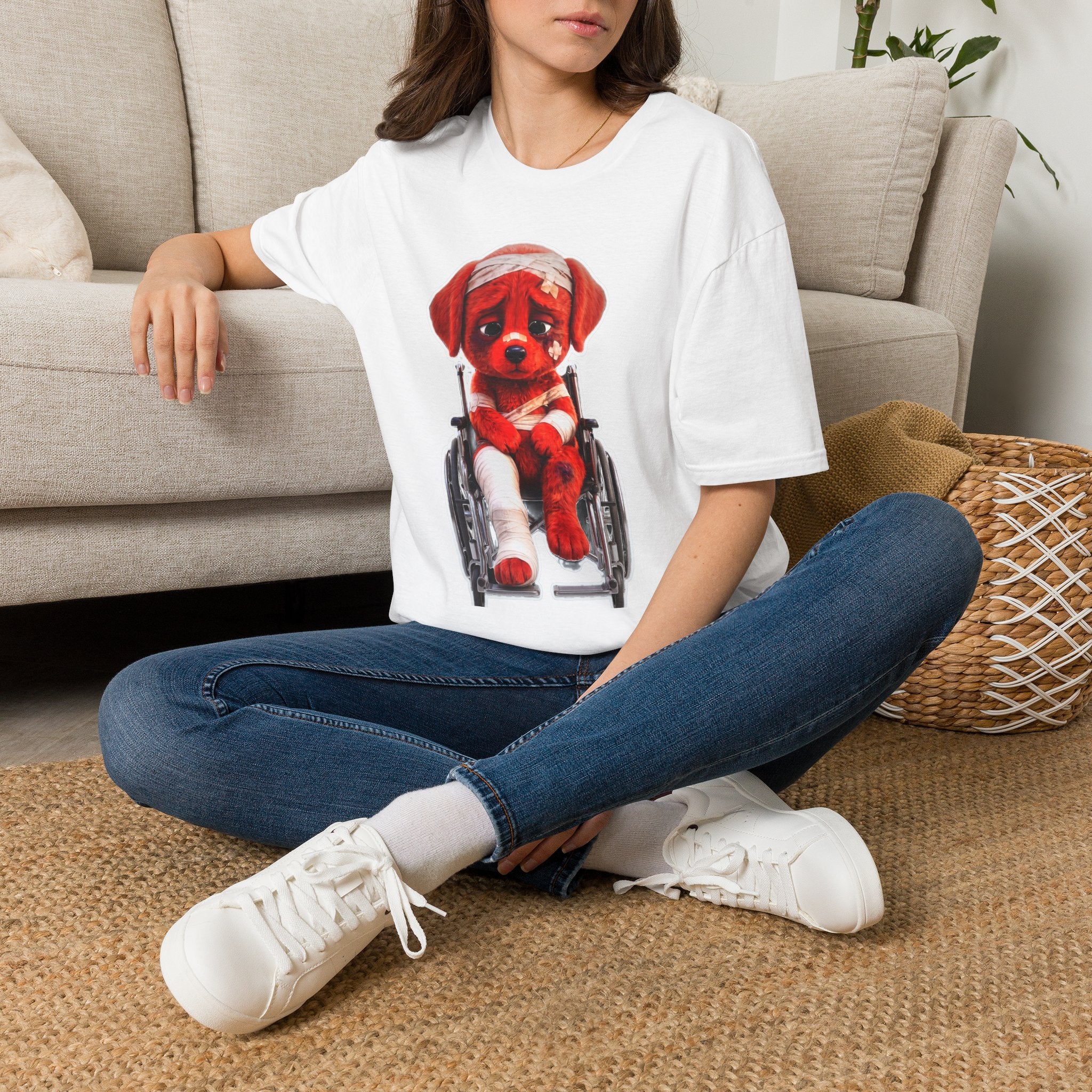 Sad Bandaged Dog Wheelchair T-Shirt — "AWKWARD." Grunge Anti‑Social Tee