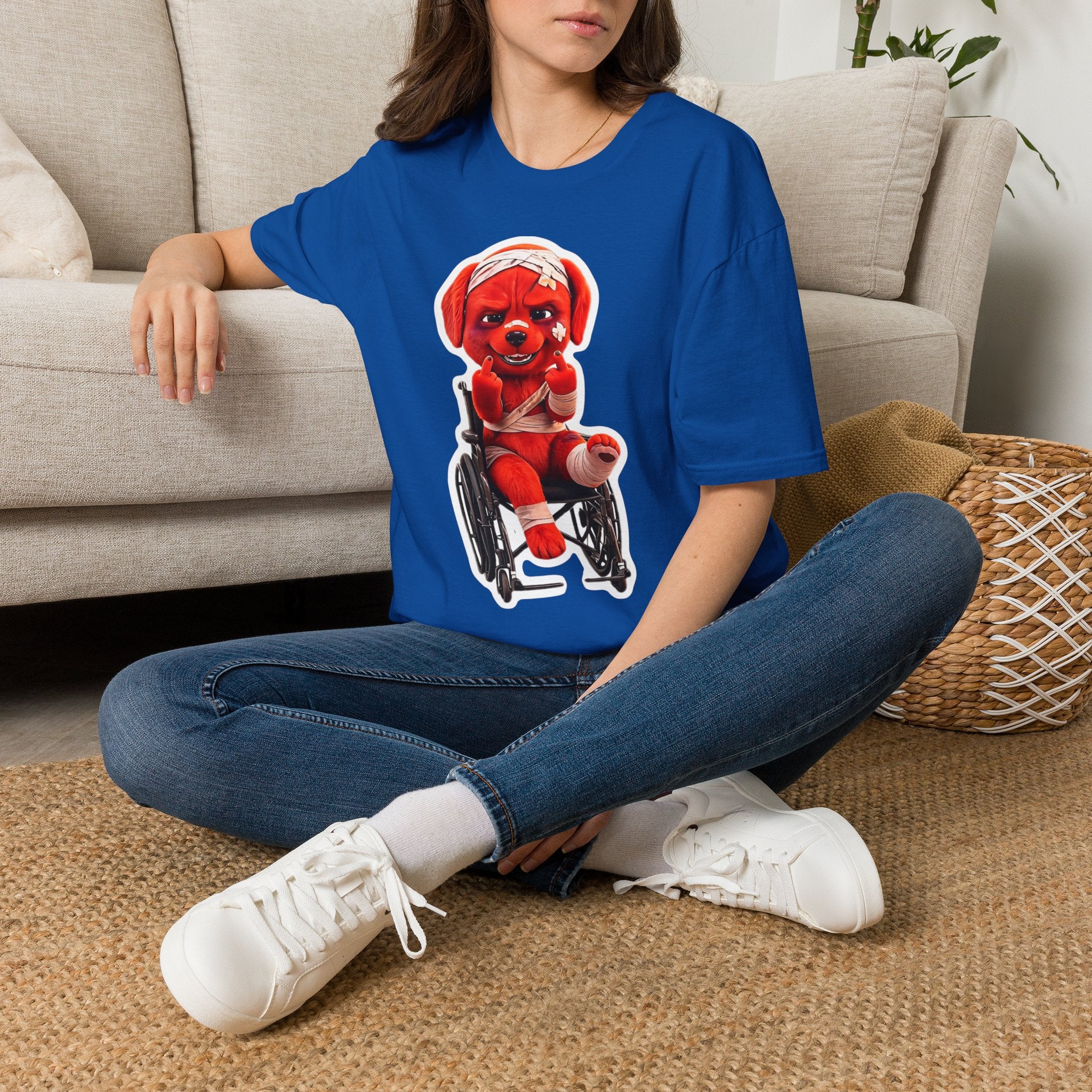 3D Injured Red Dog T-Shirt — 'Damaged But Surviving' Edgy Streetwear