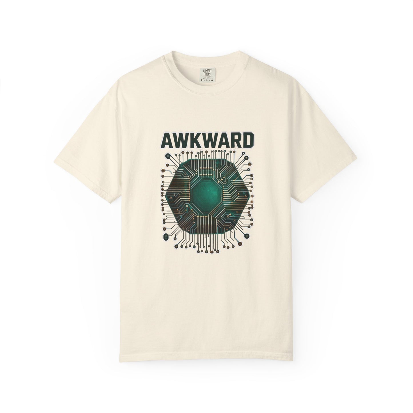 Awkward Club T-Shirt — 3D Green Microchip Graphic, Vintage Wash
