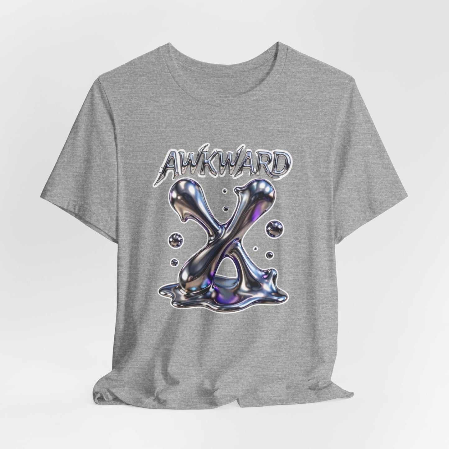 Awkward Club Tee — Heather Aqua Y2K 3D Chrome ‘AWKWARD’ Streetwear
