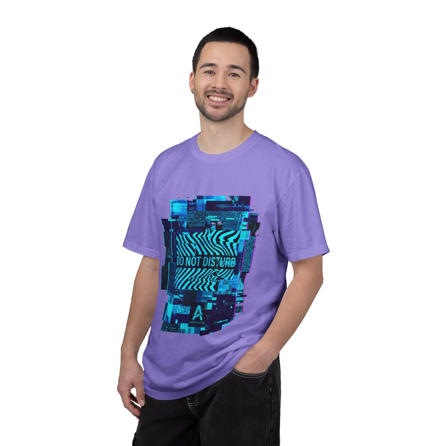 AWKWARD. Garment-Dyed Tee — Minimal Front, Neon Glitch Back