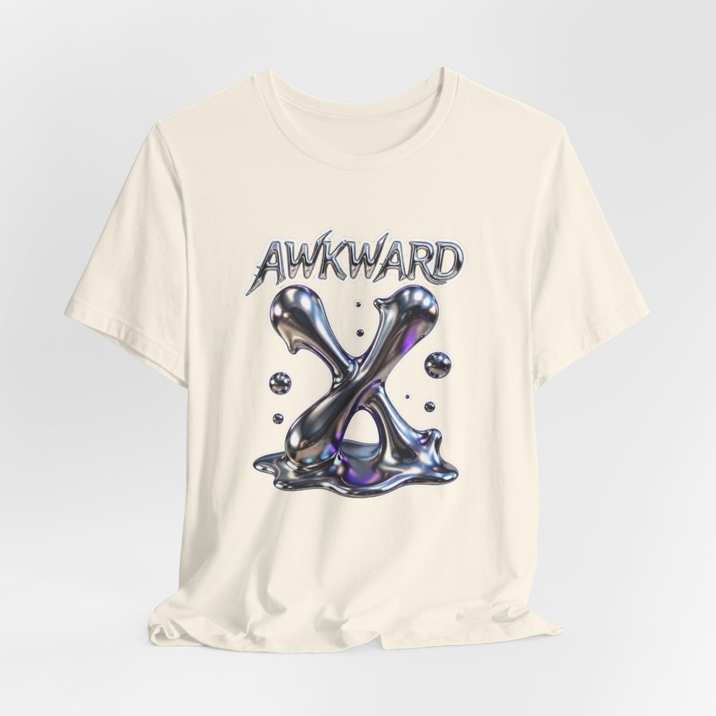 Awkward Club Tee — Heather Aqua Y2K 3D Chrome ‘AWKWARD’ Streetwear