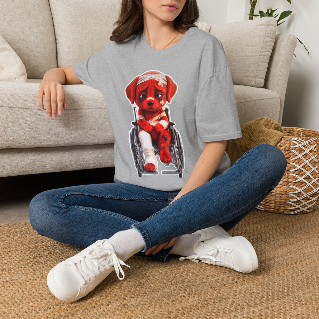 Sad Bandaged Dog Wheelchair T-Shirt — "AWKWARD." Grunge Anti‑Social Tee