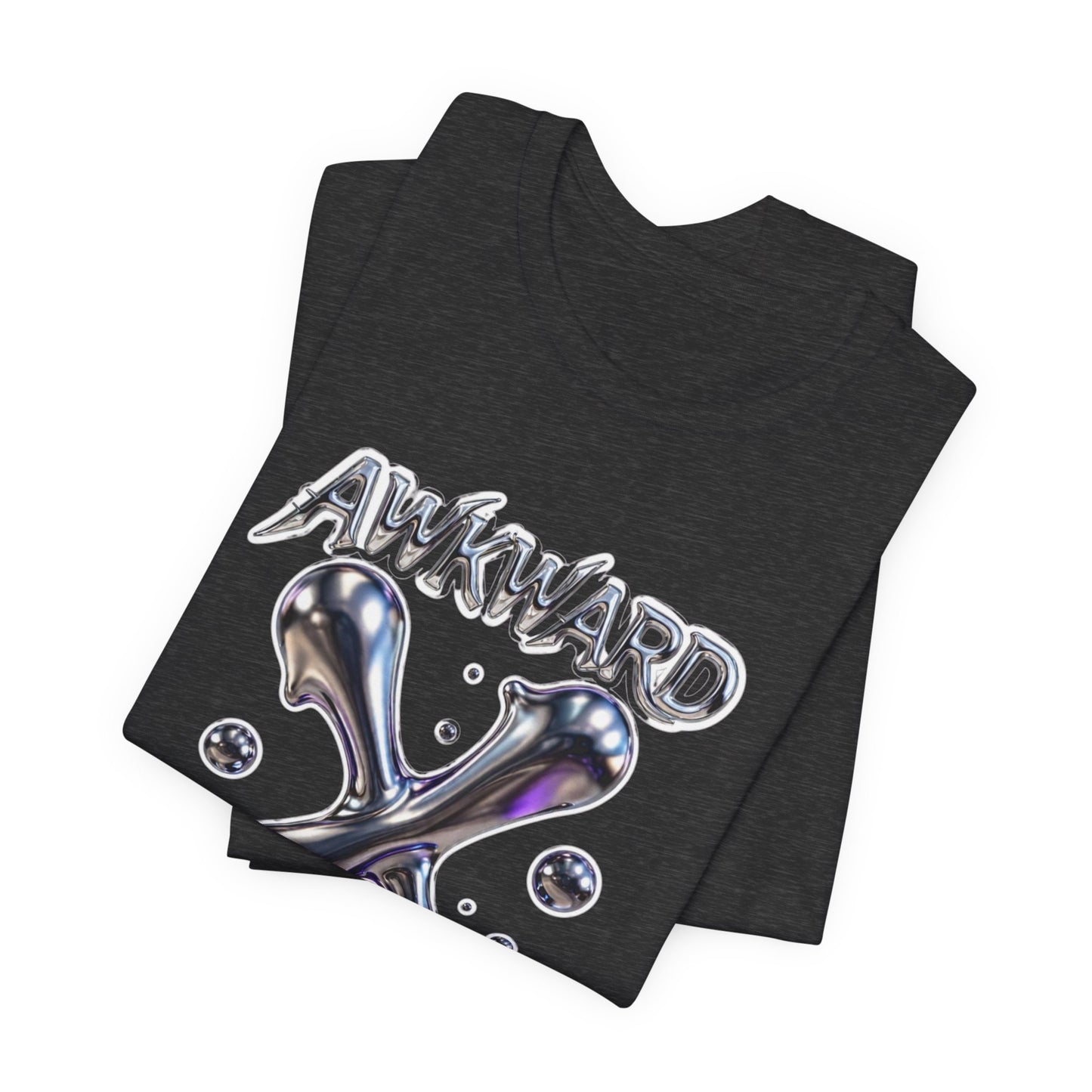 Awkward Club Tee — Heather Aqua Y2K 3D Chrome ‘AWKWARD’ Streetwear