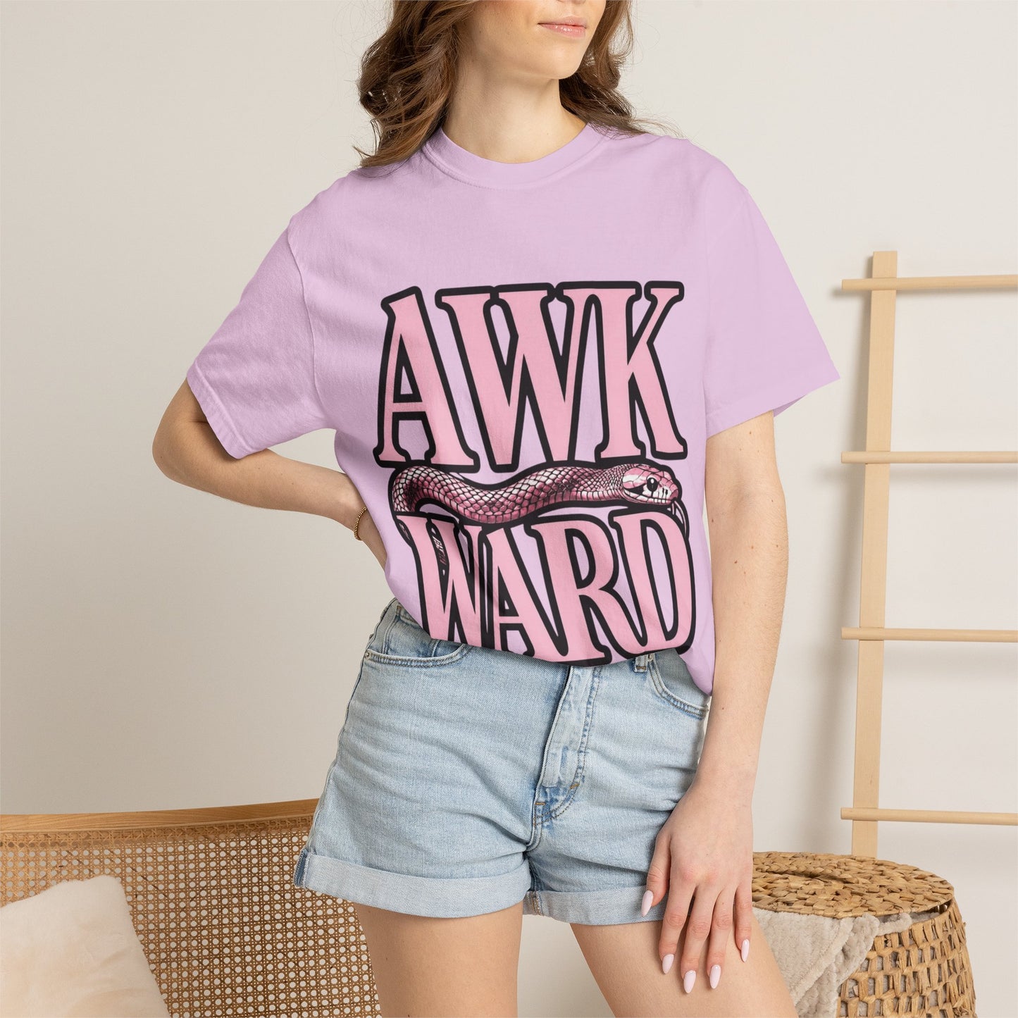 AWKWARD Snake Tee — Retro Pink Graphic T-Shirt for Her