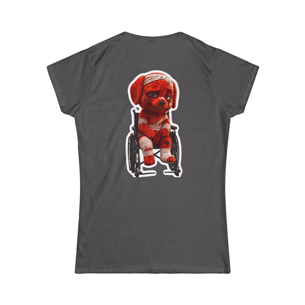 AWKWARD. Women's Softstyle Tee — Soft Feminine Fit with Dark-Humor Bandaged Dog Graphic