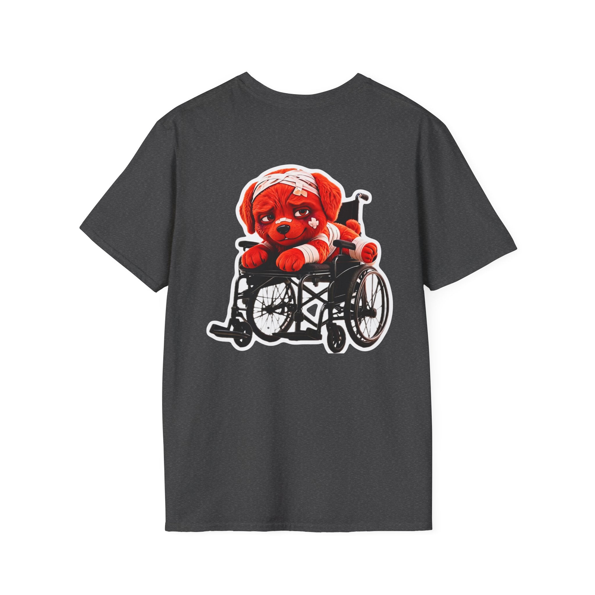 AWKWARD Tee — 3D Injured Red Dog in Wheelchair, Dark Humor Streetwear