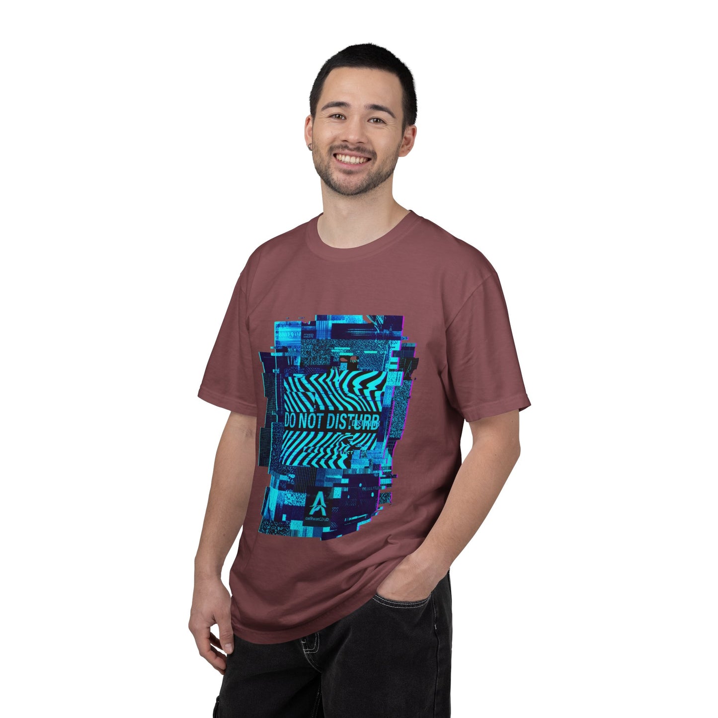 AWKWARD. Garment-Dyed Tee — Minimal Front, Neon Glitch Back